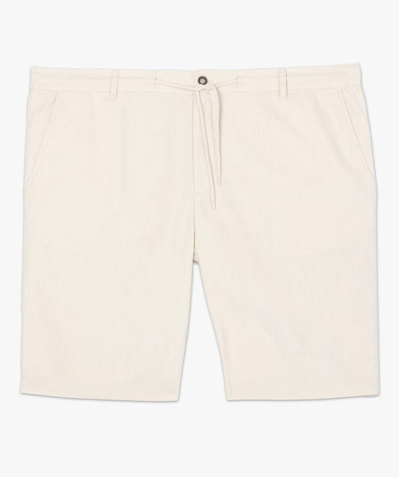 Bermuda homme grande taille en lin avec taille élastiquée  vue4 - GEMO (HOMME) - GEMO