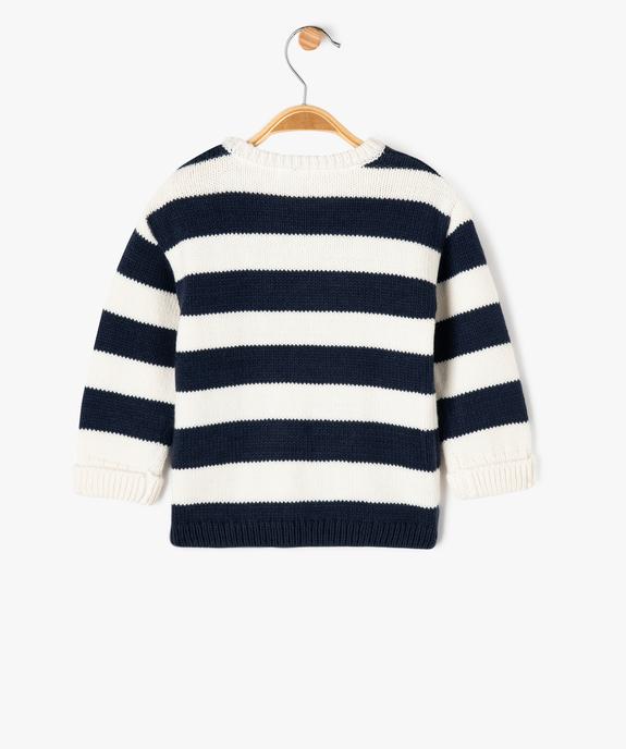 Pull en grosse maille à larges rayures bébé garçon vue3 - GEMO 4G BEBE - GEMO