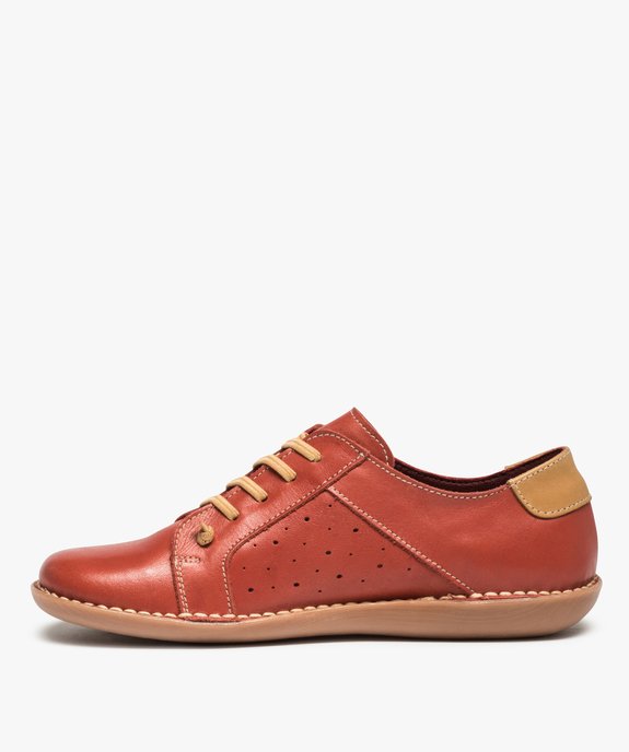 Derbies femme dessus cuir uni à lacet élastiqué - Tanéo vue3 - TANEO - GEMO