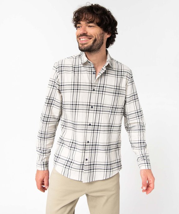 Chemise homme à manches longues et carreaux en flanelle vue1 - GEMO (HOMME) - GEMO