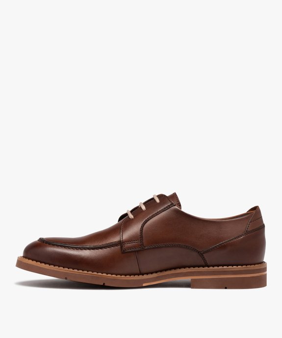 Derbies homme dessus cuir uni à semelle bicolore - Tanéo vue3 - TANEO - GEMO
