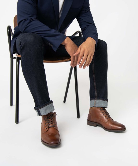 Derbies homme semi-montants dessus cuir uni – Tanéo vue1 - TANEO - GEMO