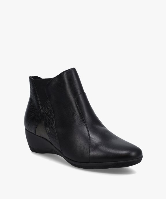 Boots femme confort dessus cuir à talon compensé vue2 - GEMO (CONFORT) - GEMO