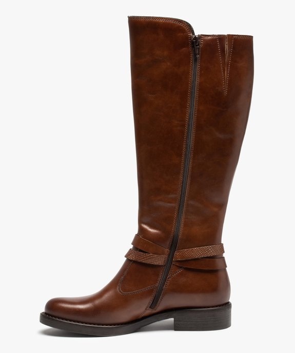  Bottes femme à talon plat dessus cuir uni – Tanéo vue4 - TANEO - GEMO