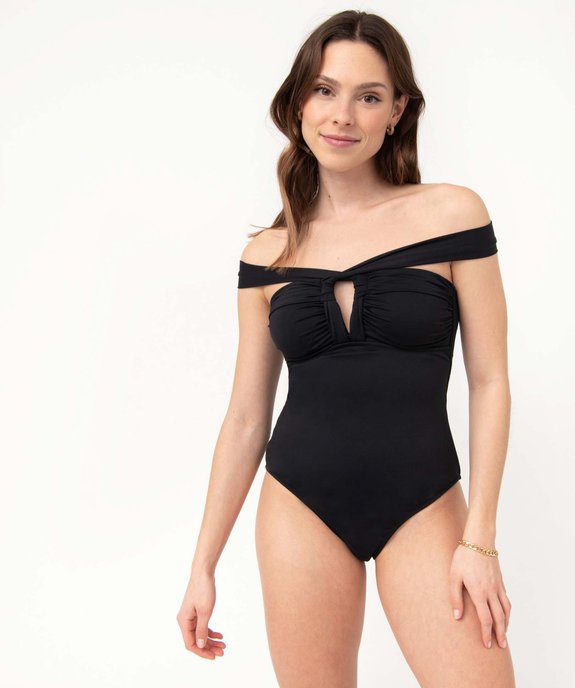 Maillot de bain femme 1 pièce bandeau avec liens tour de cou vue2 - GEMO 4G FEMME - GEMO