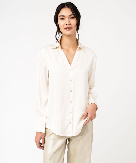 Chemise unie en matière satinée femme vue1 - GEMO(FEMME PAP) - GEMO