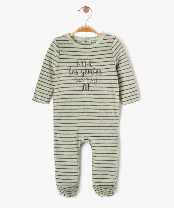 Pyjama dors-bien en velours à rayures avec message bébé garçon vue2 - GEMO(BB COUCHE) - GEMO