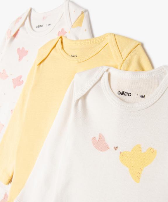 Bodies à manches longues à motifs oiseaux bébé fille (lot de 3) vue2 - GEMO 4G BEBE - GEMO