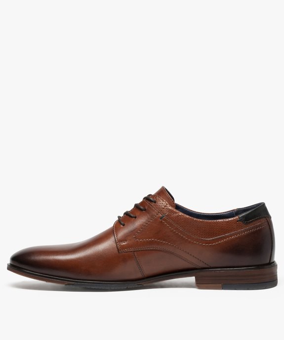 Derbies homme dessus et intérieur cuir avec col perforé vue3 - GEMO(URBAIN) - GEMO