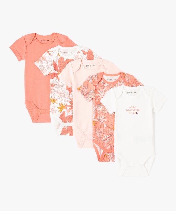 Body bébé fille manches courtes en coton biologique (lot de 5) vue1 - GEMO 4G BEBE - GEMO