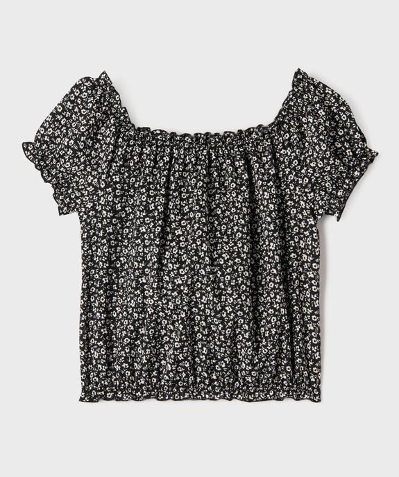 Blouse fleurie à manches courtes et col Bardot fille vue1 - GEMO (JUNIOR) - GEMO