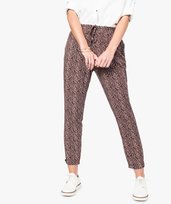 Pantalon femme imprime avec taille elastiquee imprime GEMO