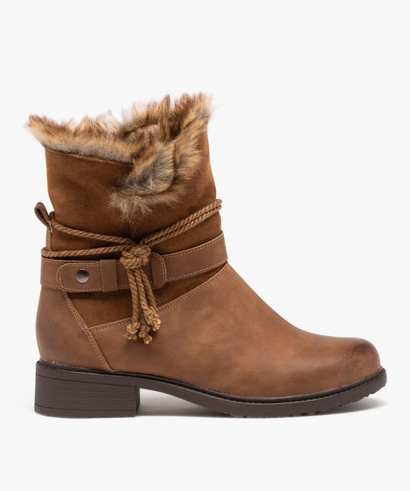 Boots femme unies avec intérieur fourré en peluche et corde nouée  vue1 - GEMO (CONFORT) - GEMO
