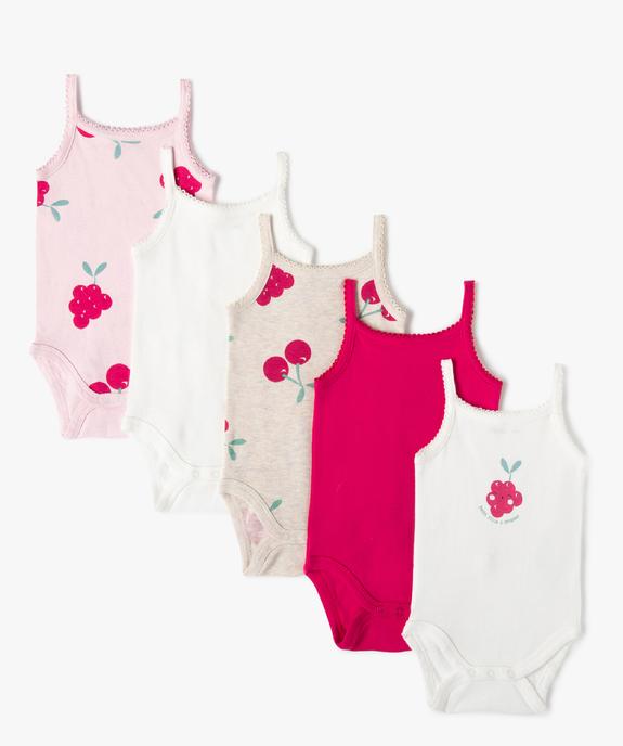 Body bébé fille à fines bretelles (lot de 5) vue1 - GEMO 4G BEBE - GEMO