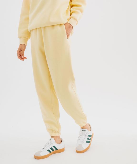 Pantalon de jogging en molleton uni à taille élastiquée femme vue1 - GEMO 4G FEMME - GEMO