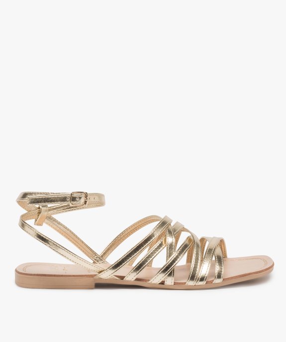Sandales femme à talon plat et fines brides entrelacées dorées vue1 - GEMO (CASUAL) - GEMO