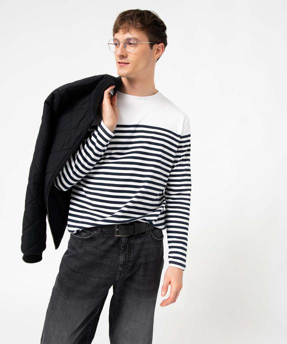 Tee-shirt homme à manches longues et rayures marinières vue1 - GEMO (HOMME) - GEMO