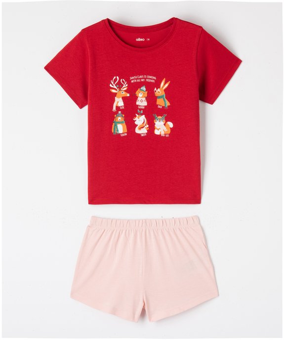 Pyjashort bicolore avec motif spécial Noël fille vue1 - GEMO (ENFANT) - GEMO
