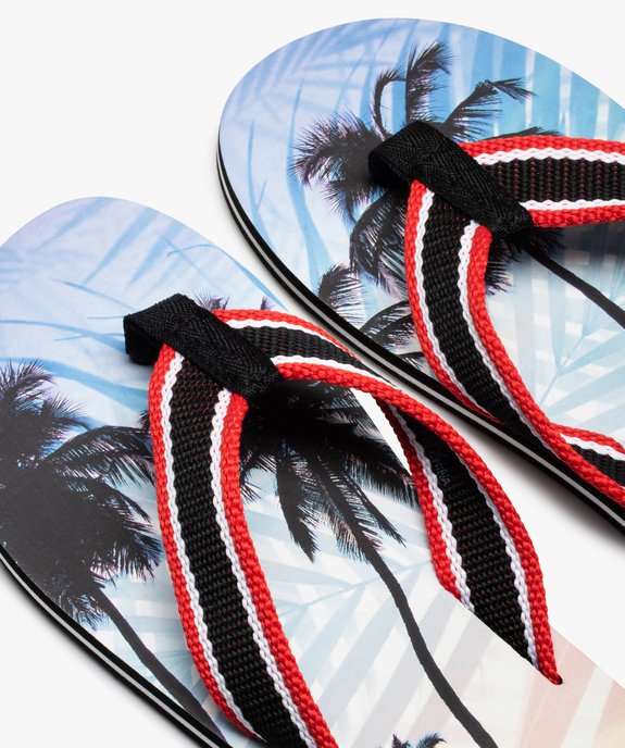 Tongs homme à brides en toile et semelle imprimée cocotiers vue3 - GEMO (PLAGE) - GEMO