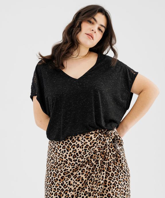 Tee-shirt à paillettes avec épaules brodées femme grande taille vue1 - GEMO (G TAILLE) - GEMO
