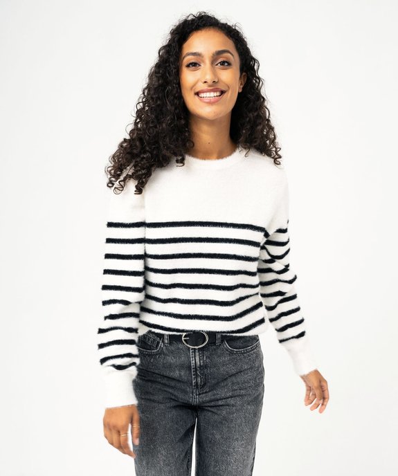 Pull rayé en maille duveteuse femme vue1 - GEMO(FEMME PAP) - GEMO