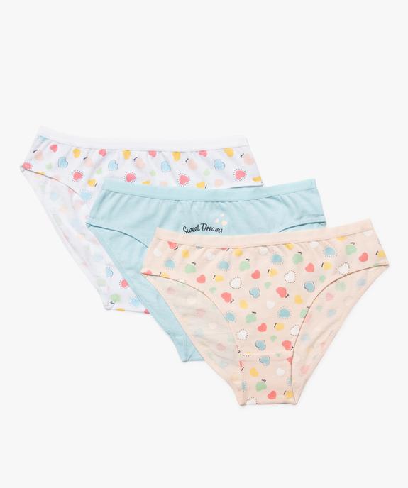 Culotte coton stretch imprimée cœur fille (lot de 3) vue1 - GEMO 4G FILLE - GEMO