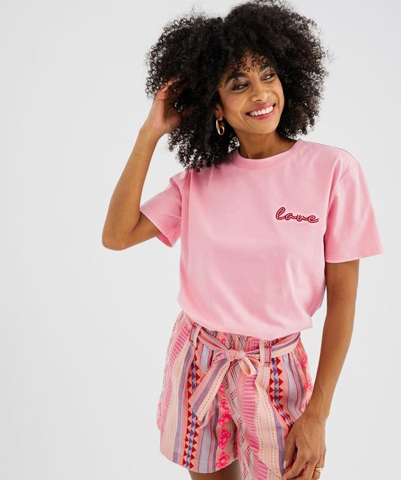 Tee-shirt manches courtes avec broderie Love femme vue1 - GEMO(FEMME PAP) - GEMO