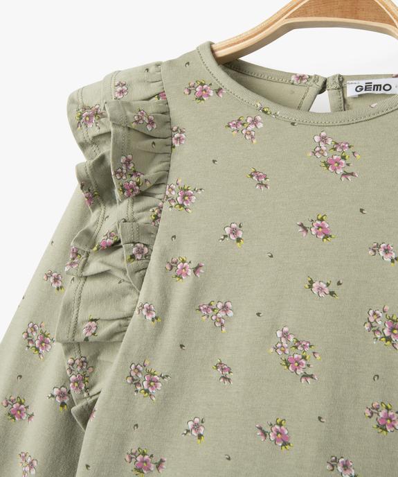 Tee-shirt bébé fille à manches longues fleurs et volant vue2 - GEMO(BEBE DEBT) - GEMO