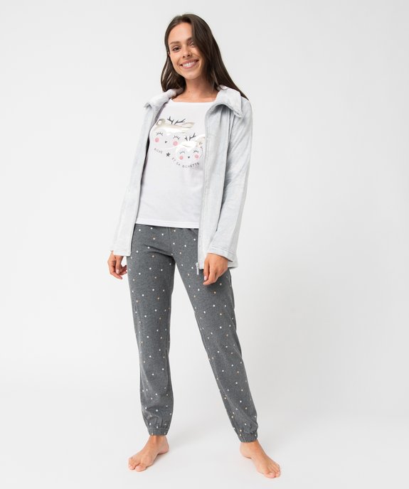Ensemble 3 pièces femme : pyjama et veste zippée en maille peluche vue1 - GEMO(HOMWR FEM) - GEMO