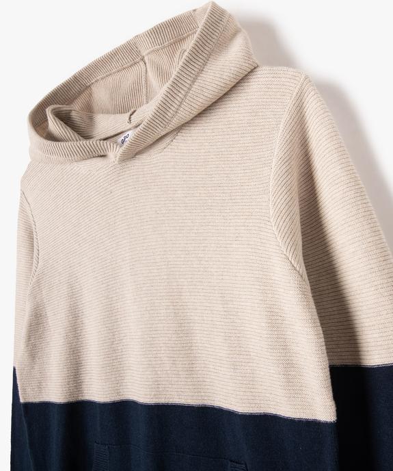 Pull garçon bicolore à capuche avec poche kangourou vue2 - GEMO (JUNIOR) - GEMO