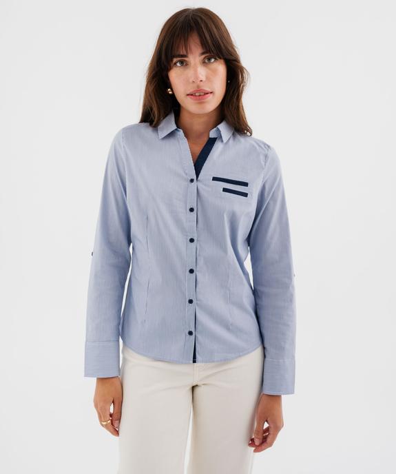 Chemise femme rayée coupe ajustée en coton stretch vue4 - GEMO(FEMME PAP) - GEMO