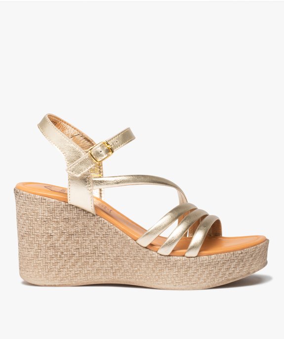 Sandales femme compensées à brides métallisées en cuir - Taneo vue1 - TANEO - GEMO