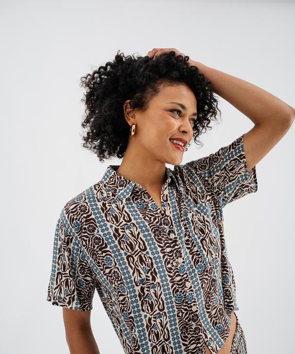 Chemise manches courtes coupe loose en viscose froissée et imprimée femme vue2 - GEMO 4G FEMME - GEMO