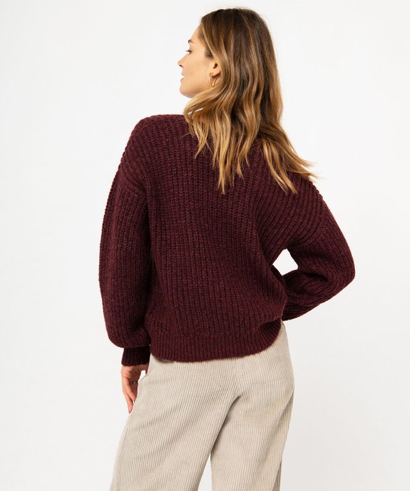 Pull à col V en maille ajourée à paillettes femme  vue3 - GEMO(FEMME PAP) - GEMO