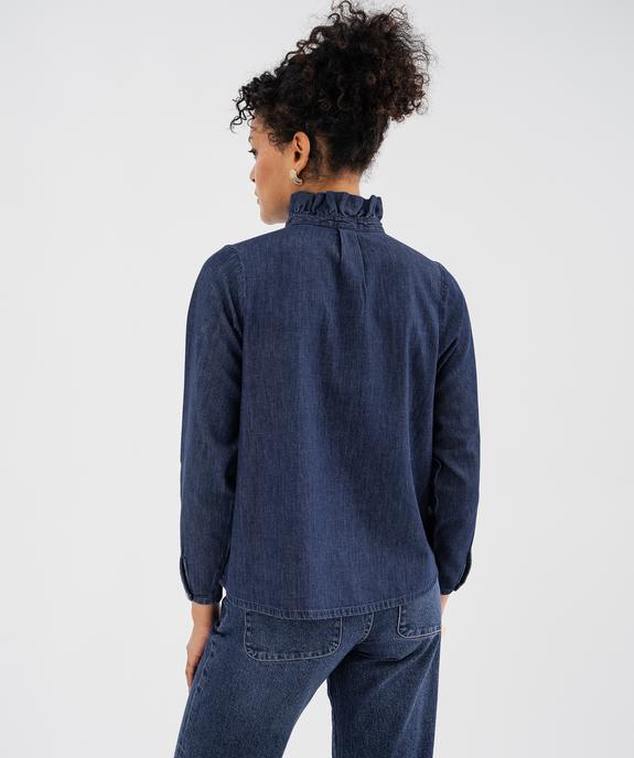 Chemise en coton esprit denim avec col à volant femme vue3 - GEMO 4G FEMME - GEMO