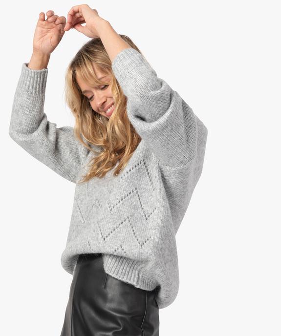 Pull femme en maille fantaisie avec grand col V vue1 - GEMO 4G FEMME - GEMO
