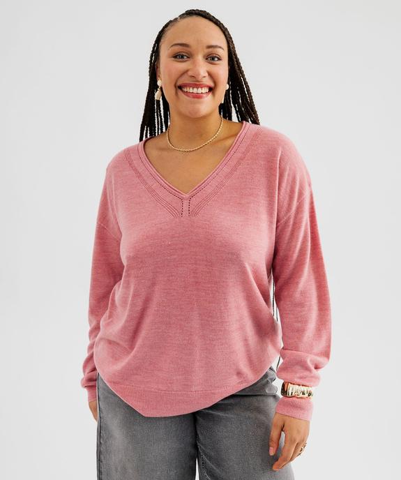 Pull col V en maille fine femme grande taille vue2 - GEMO (G TAILLE) - GEMO