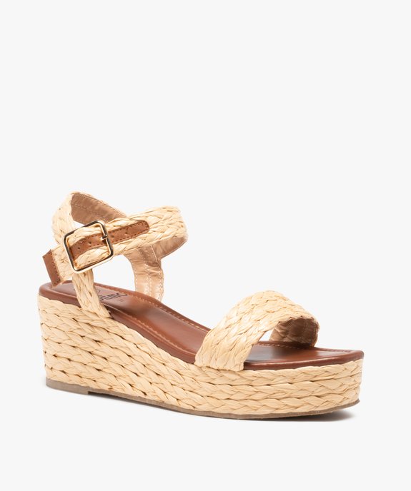 Sandales femme à talon compensé et brides en fibre tressée vue2 - GEMO(URBAIN) - GEMO