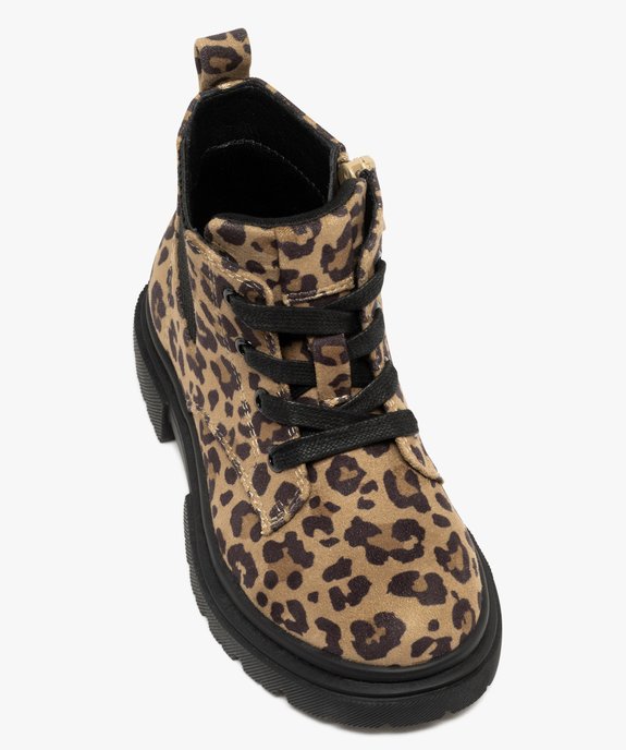 Boots fille en suedine imprime leopard a semelle crantee multicouleur GEMO