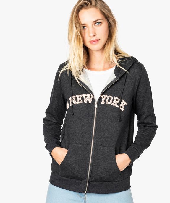 Sweat femme zippé à capuche et motif vue1 - FOLLOW ME - GEMO