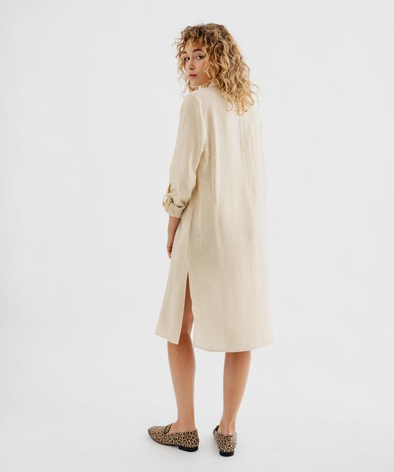 Chemise longue en viscose froissée à manches longues retroussables femme vue3 - GEMO 4G FEMME - GEMO