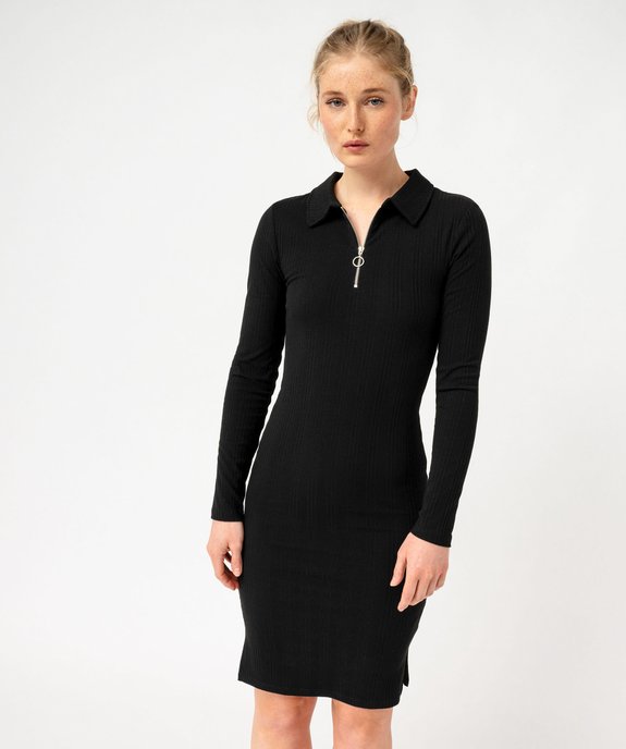 Robe en maille côtelée à manches longues et col zippé femme vue2 - GEMO(FEMME PAP) - GEMO