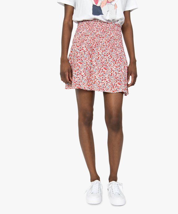 Jupe femme à motifs fleuris et large taille smockée vue1 - GEMO(FEMME PAP) - GEMO