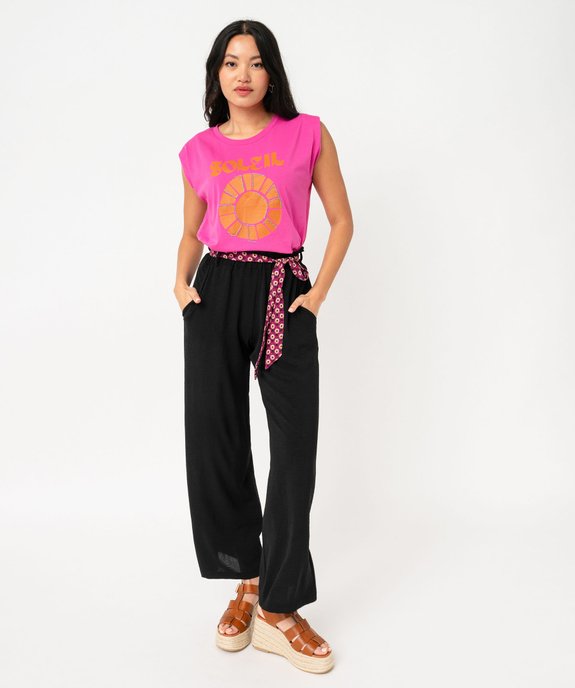 Pantalon large et fluide avec ceinture à motifs femme vue5 - GEMO(FEMME PAP) - GEMO