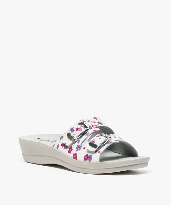 Mules femme confort 2 brides fleuries à boucles - Cloggy vue2 - CLOGGY - GEMO