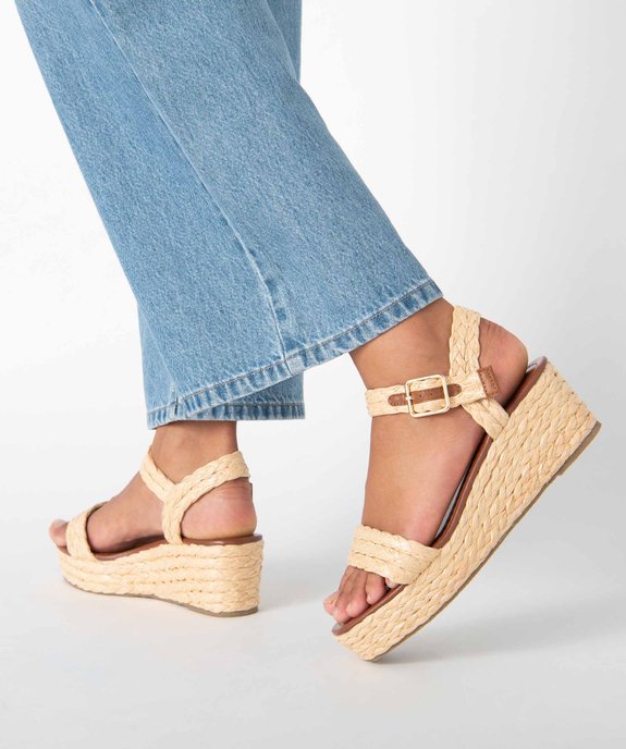 Sandales femme à talon compensé et brides en fibre tressée vue1 - GEMO(URBAIN) - GEMO