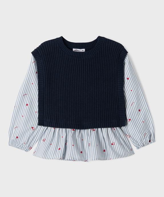 Pull avec manches et volants en coton effet 2 en 1 fille vue2 - GEMO (ENFANT) - GEMO