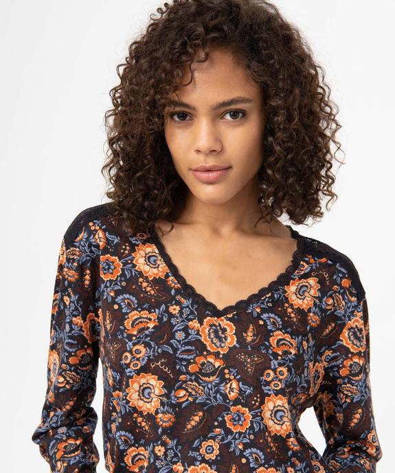 Tee-shirt femme imprimé avec dentelle sur les épaules vue2 - GEMO 4G FEMME - GEMO