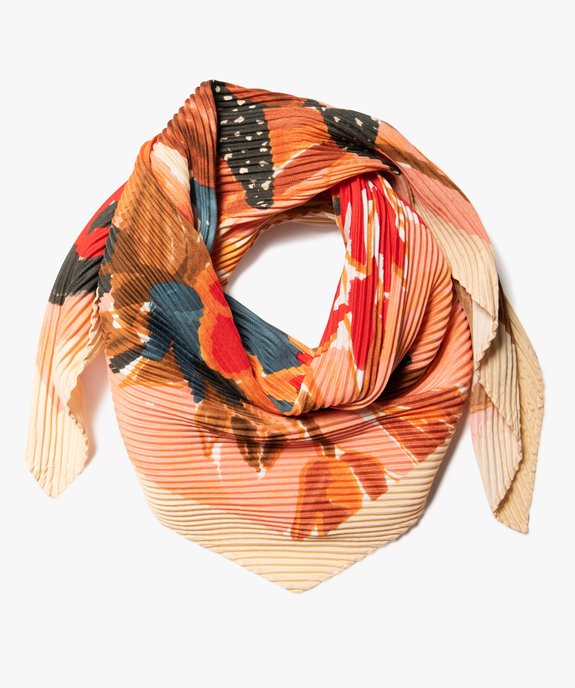 Foulard femme carré plissé à motif fleuri vue1 - GEMO 4G FEMME - GEMO