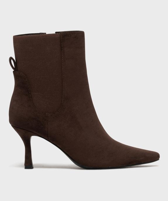 Boots fourrées à talon fin et tige en suédine femme vue1 - SANS MARQUE - GEMO